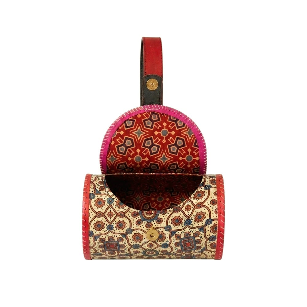Handcrafted Leather Dholak Style Round Sling Bag