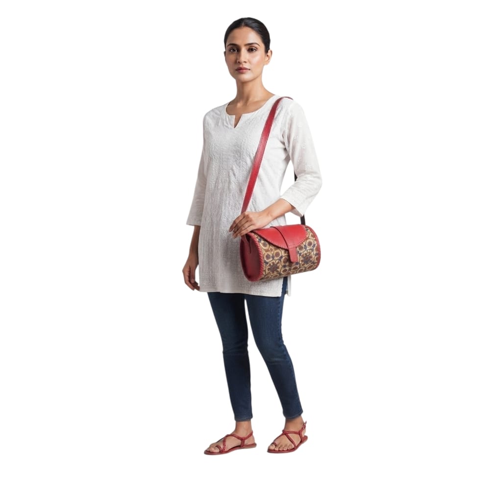 Handcrafted Leather Dholak Style Round Sling Bag
