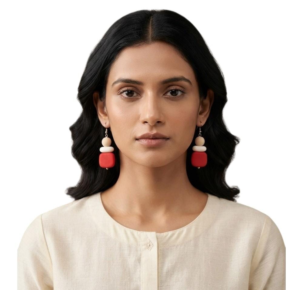 Purely Handmade Matt Finish Clay Drop Earrings