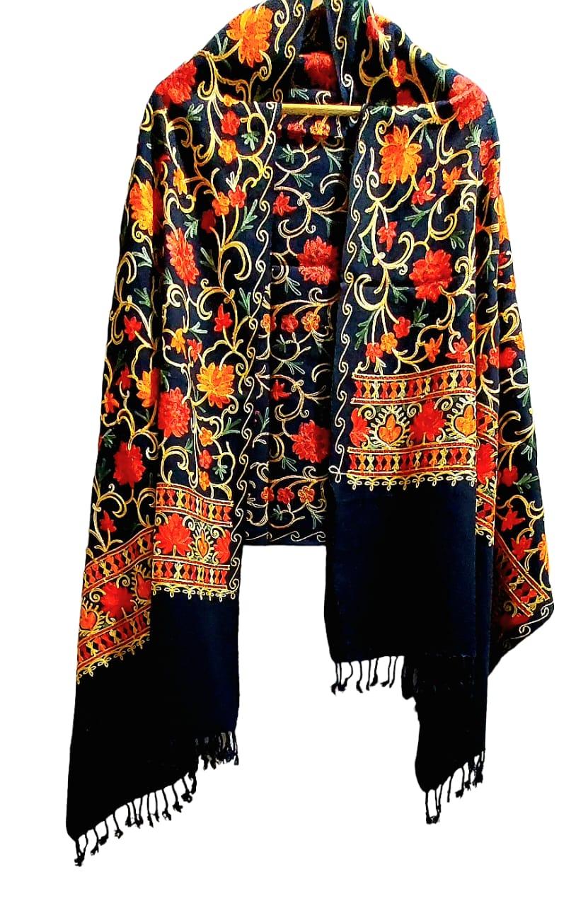 Premium Kashmiri Aari Embroidered Lightweight Shawl for Women & Girls