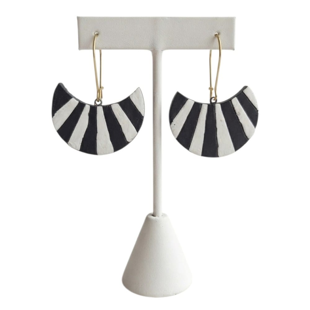 Terracotta Half Moon Striped Dangler Earrings