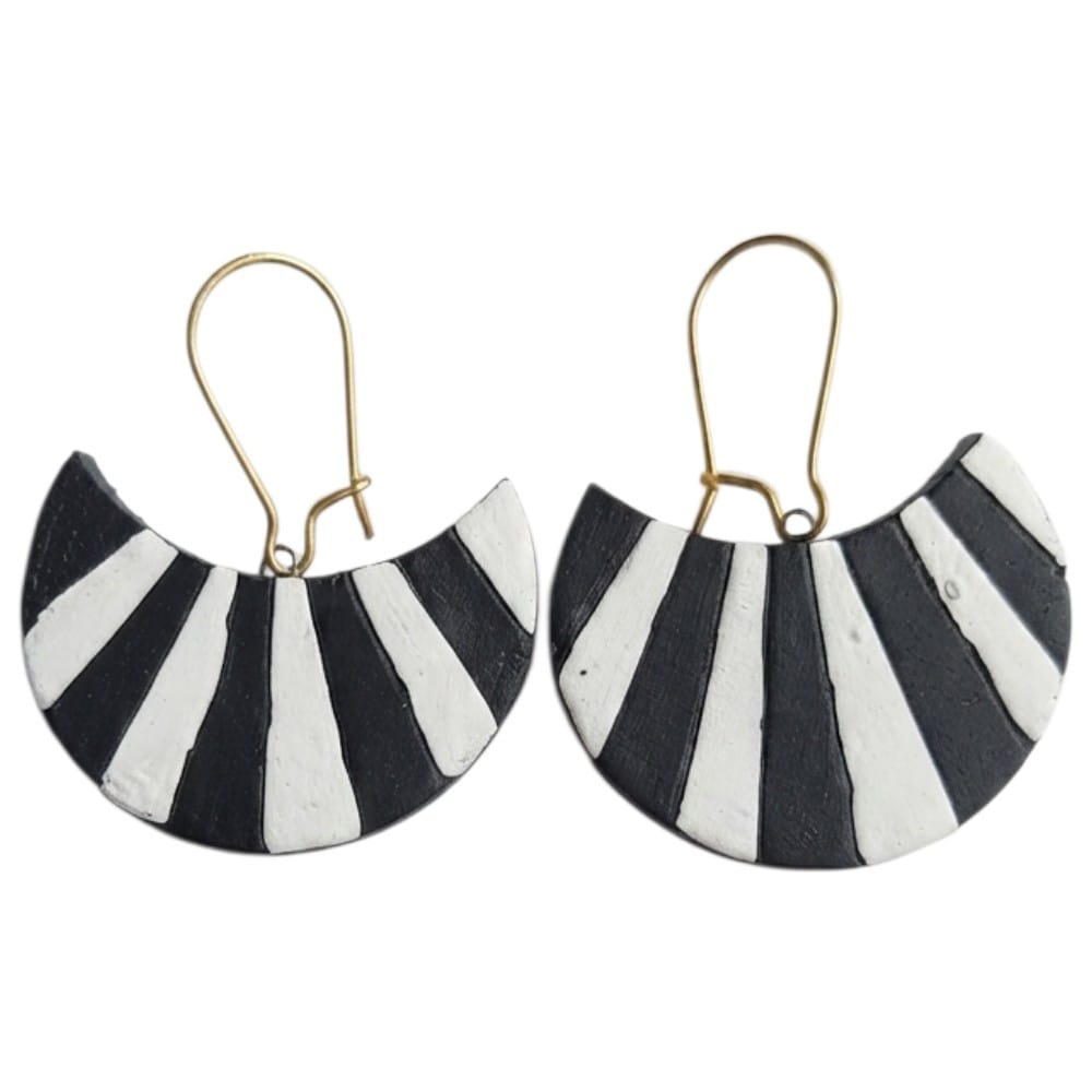 Terracotta Half Moon Striped Dangler Earrings