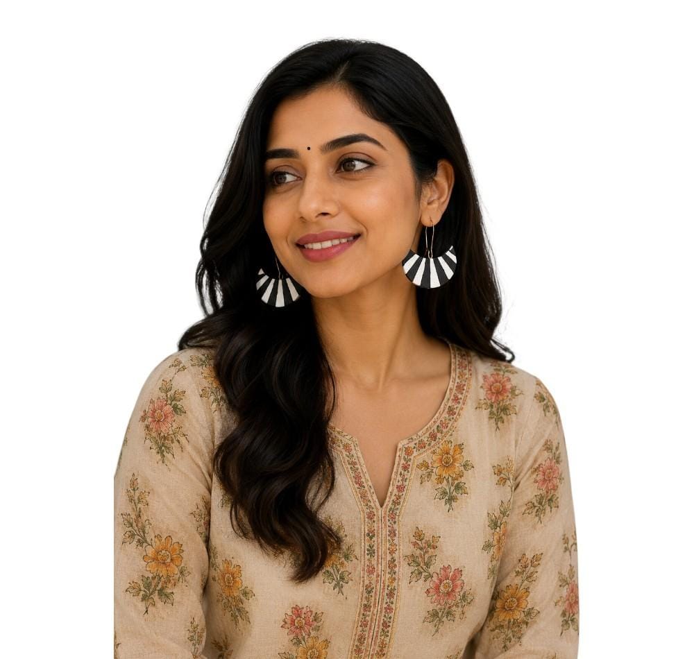 Terracotta Half Moon Striped Dangler Earrings