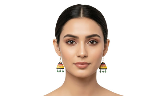Purely Handmade Terracotta Metallic Conical Jhumka Designer Earrings