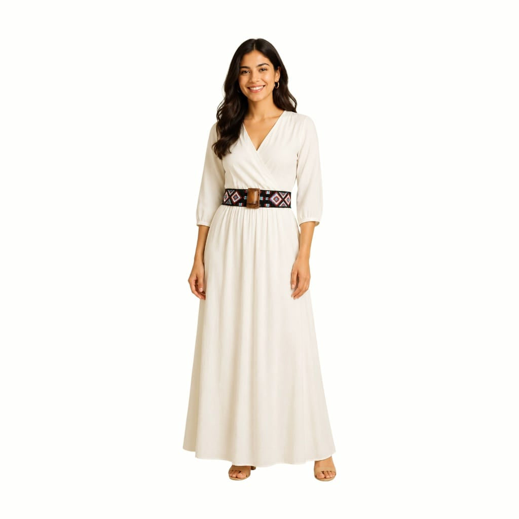 Glass Beaded Elastic Belt/Waistband (Broad) With Wooden Buckle