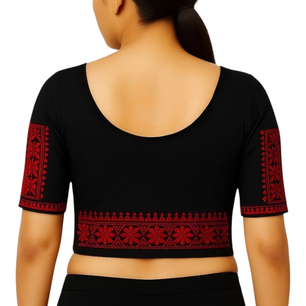 Handmade & Hand Kantha Stitched Embroidered Cotton Blouse Piece(Unstitched)