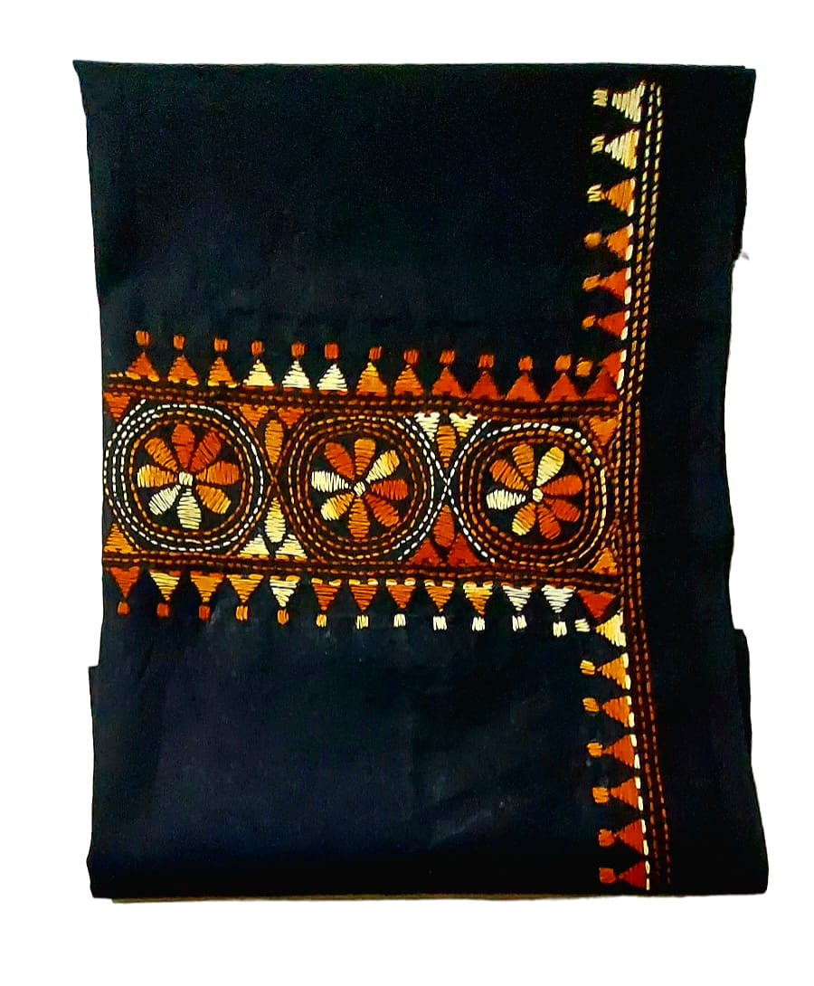 Handmade & Hand Kantha Stitched Embroidered Cotton Blouse Piece(Unstitched)