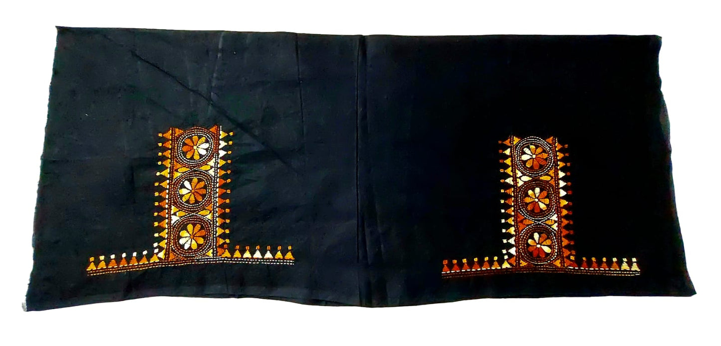 Handmade & Hand Kantha Stitched Embroidered Cotton Blouse Piece(Unstitched)