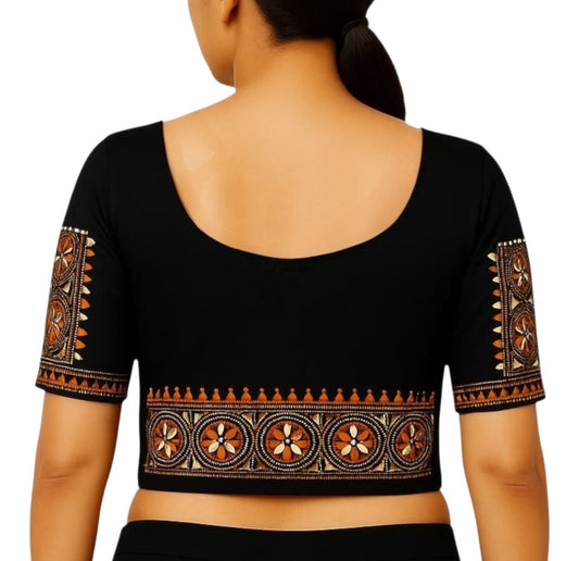 Handmade & Hand Kantha Stitched Embroidered Cotton Blouse Piece(Unstitched)