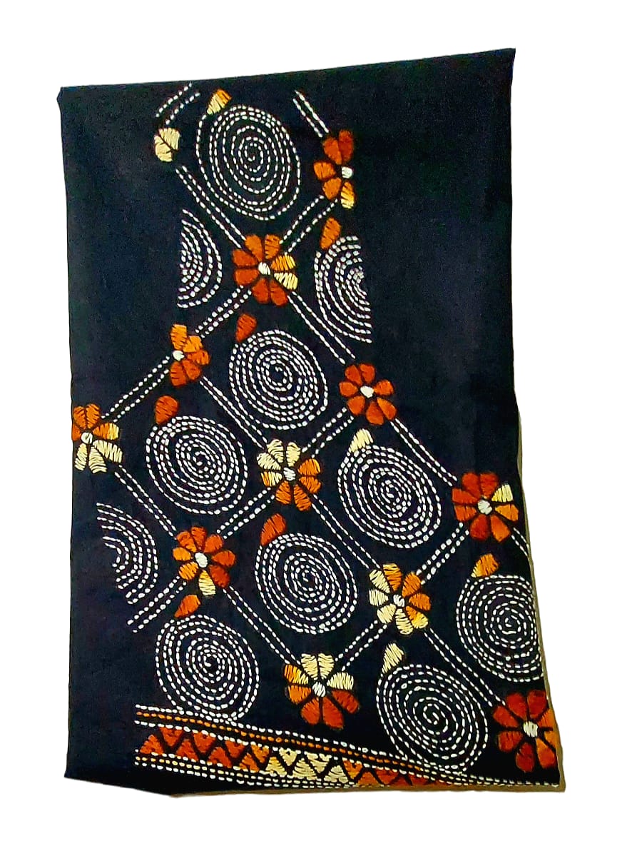 Handmade & Hand Kantha Stitched Embroidered Cotton Blouse Piece(Unstitched)