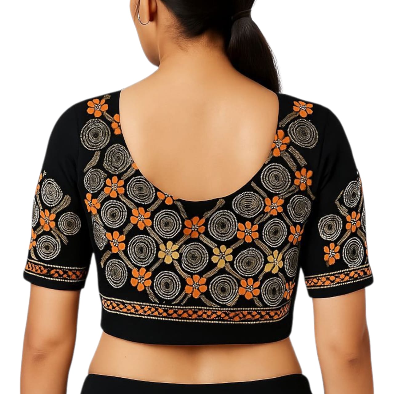 Handmade & Hand Kantha Stitched Embroidered Cotton Blouse Piece(Unstitched)
