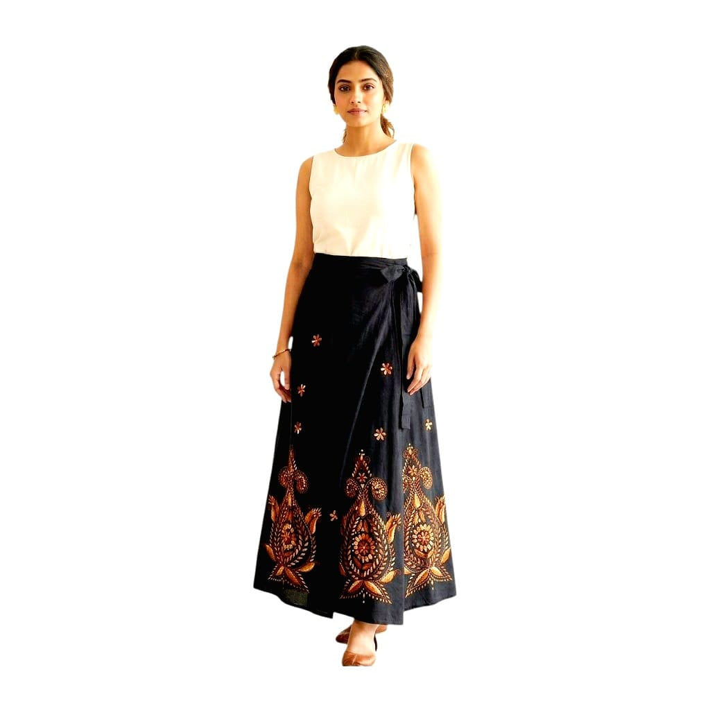 Kantha Stitch Hand Embroidered Women's Cotton Wrap Around Skirt
