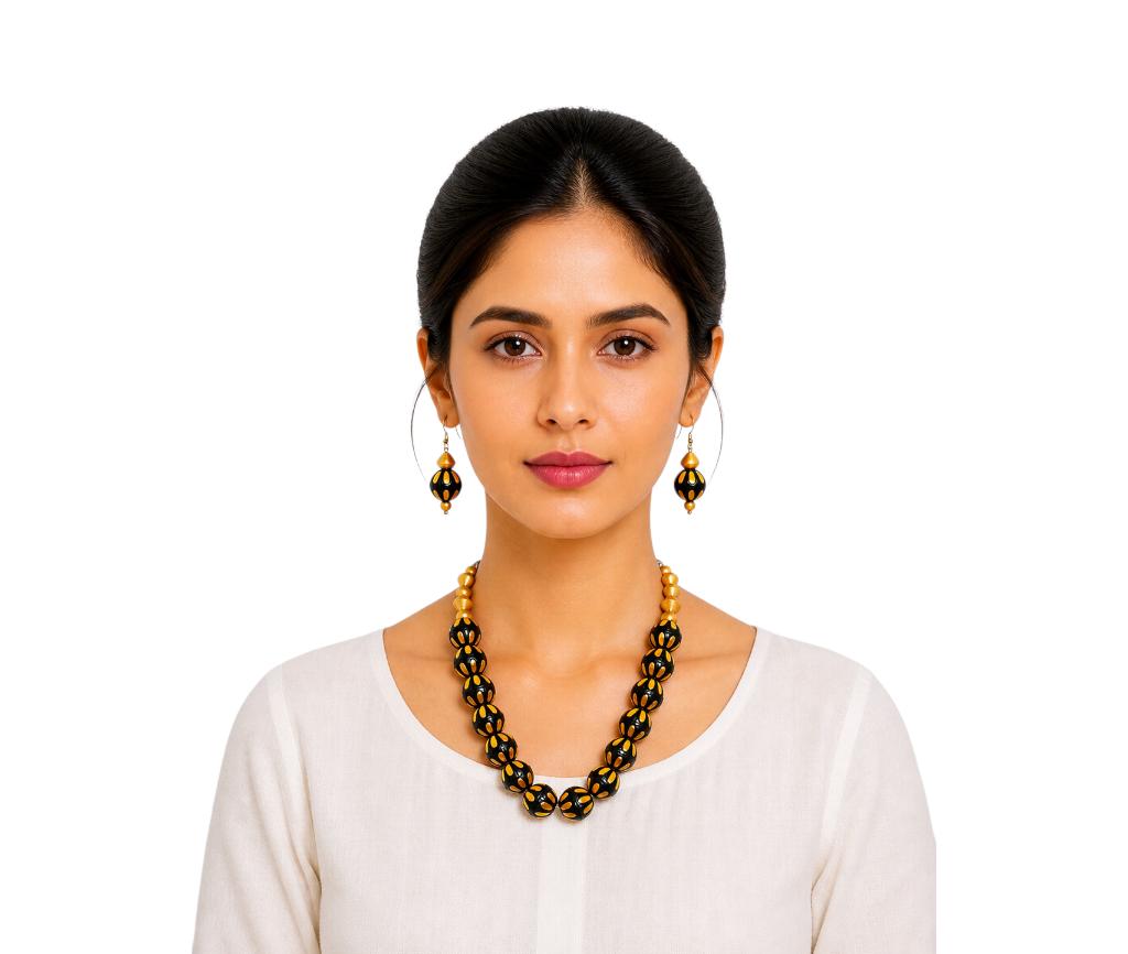 Purely Handmade Terracotta Rope Necklace With Earrings