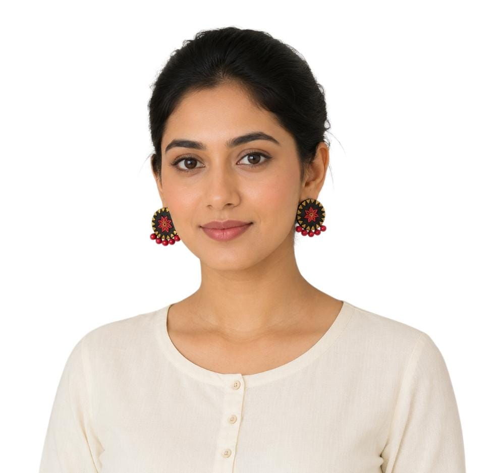 Lightweight Round Shaped Terracotta Stud Earrings