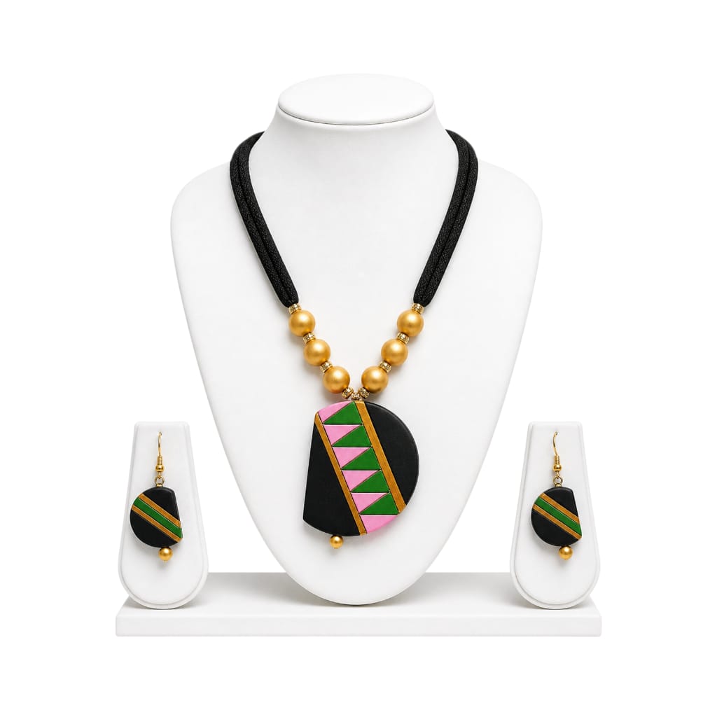Purely Handmade Terracotta Rope Necklace With Earrings