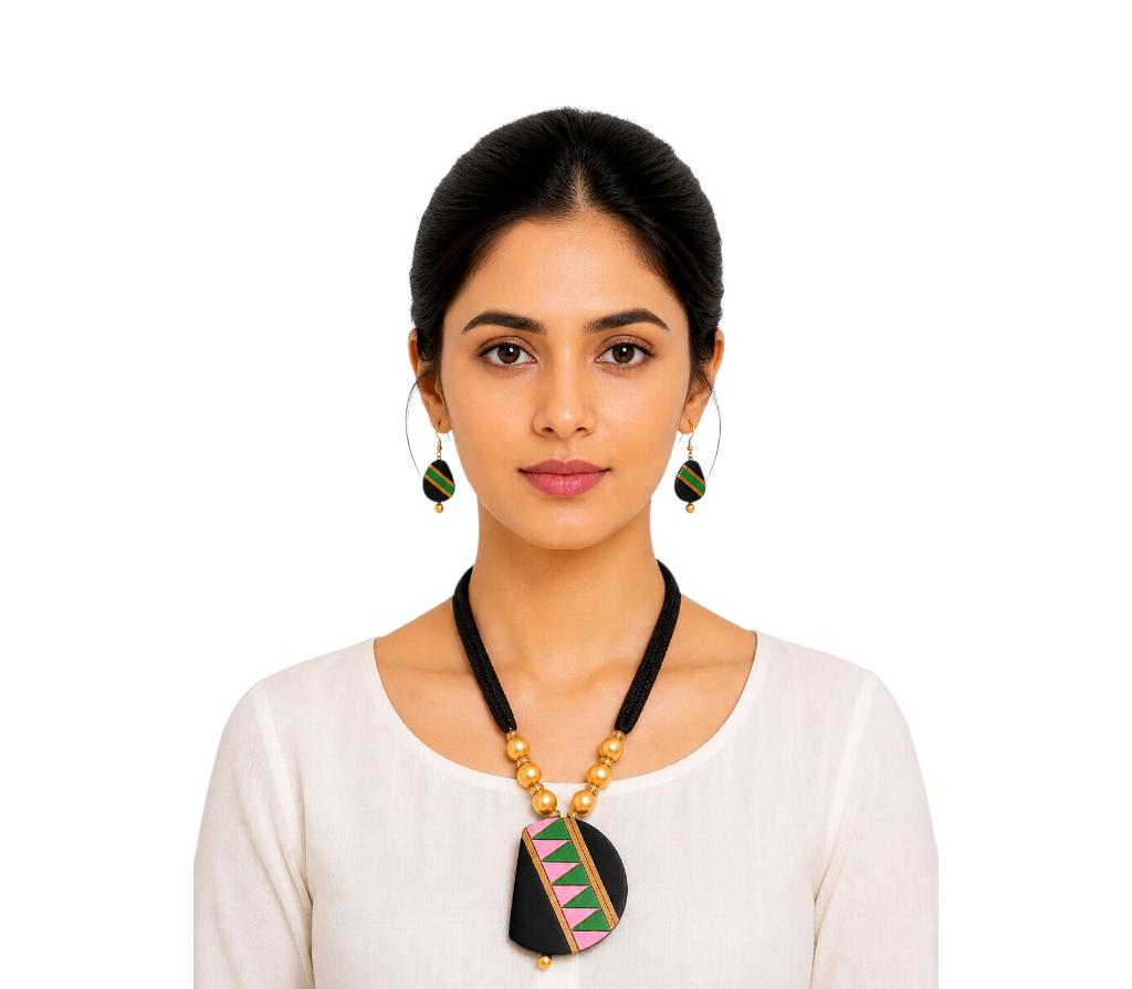 Purely Handmade Terracotta Rope Necklace With Earrings