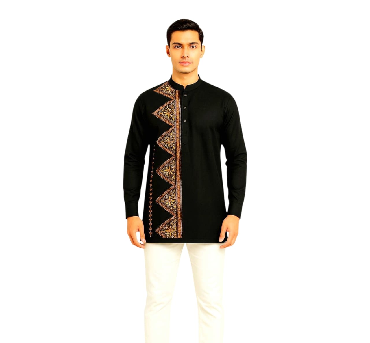 Pure Cotton Short Kurta For Men( With Kantha Stitch Hand Embroidery Work)
