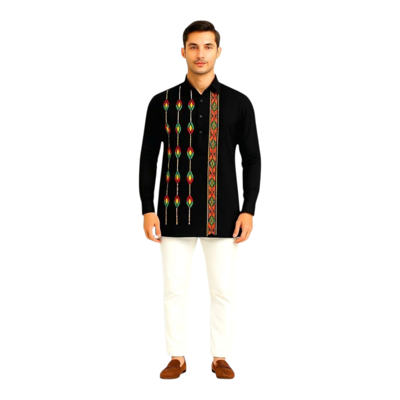 Pure Cotton Short Kurta For Men( With Kantha Stitch Hand Embroidery Work)