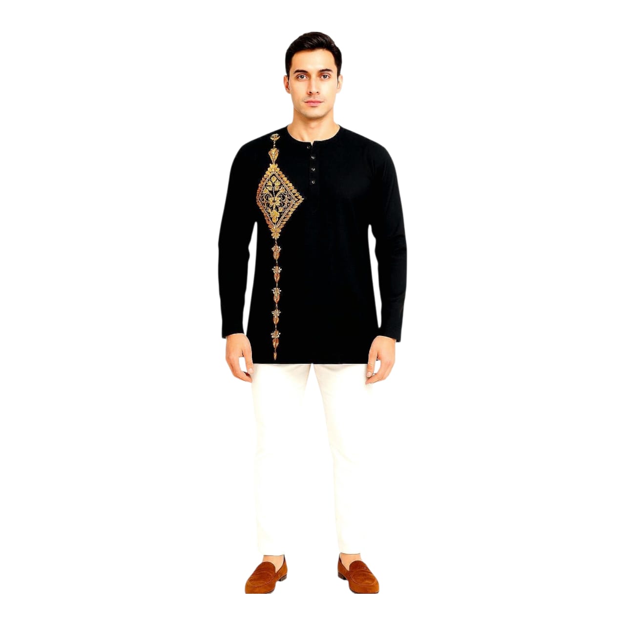Pure Cotton Short Kurta For Men( With Kantha Stitch Hand Embroidery Work)