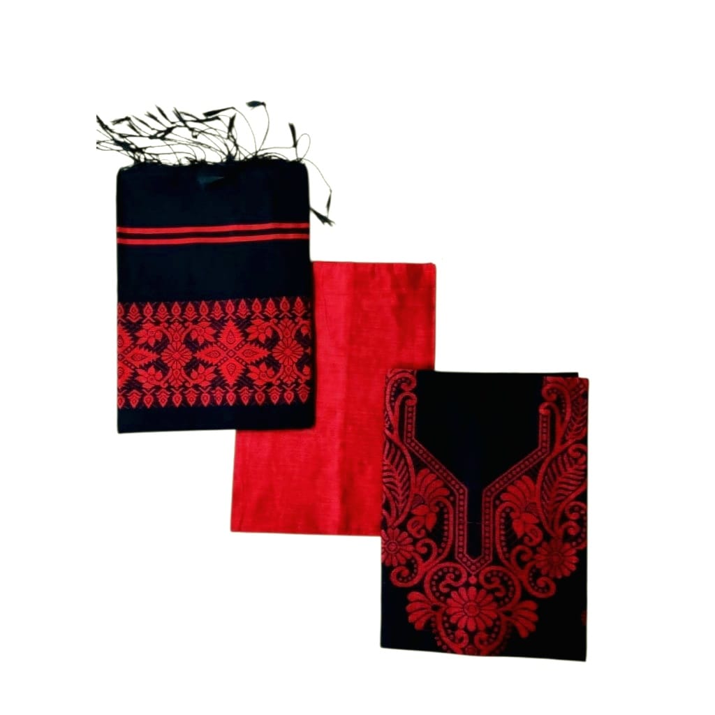 Premium Handwoven Pure Cotton Silk 3-Piece Suit Set ( Unstitched)