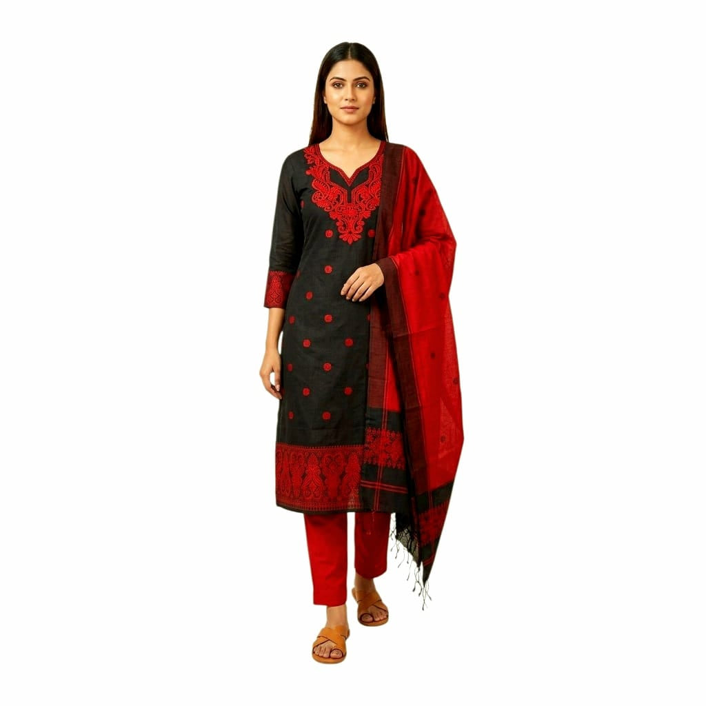 Premium Handwoven Pure Cotton Silk 3-Piece Suit Set ( Unstitched)