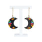 Terracotta Half-Moon Shaped Dangle Earrings(Floral Design)