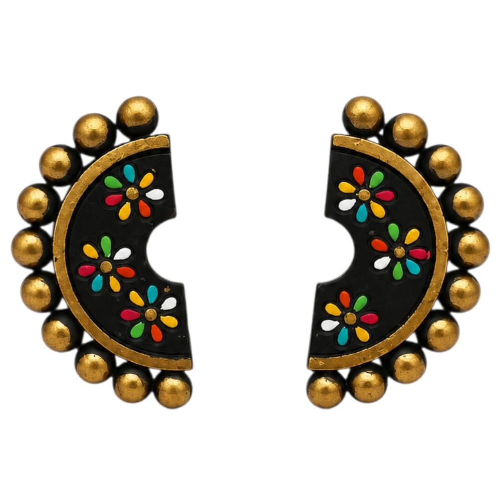 Lightweight Half Moon Shaped Terracotta Stud Earrings