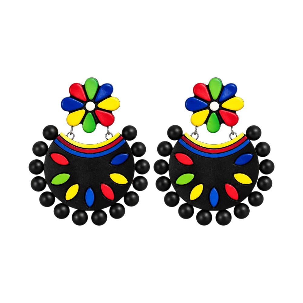 Fashweave Purely Handmade Terracotta Stud Earrings (Half Circle Floral Design)