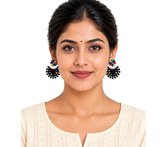 Fashweave Purely Handmade Terracotta Stud Earrings (Half Circle Floral Design)