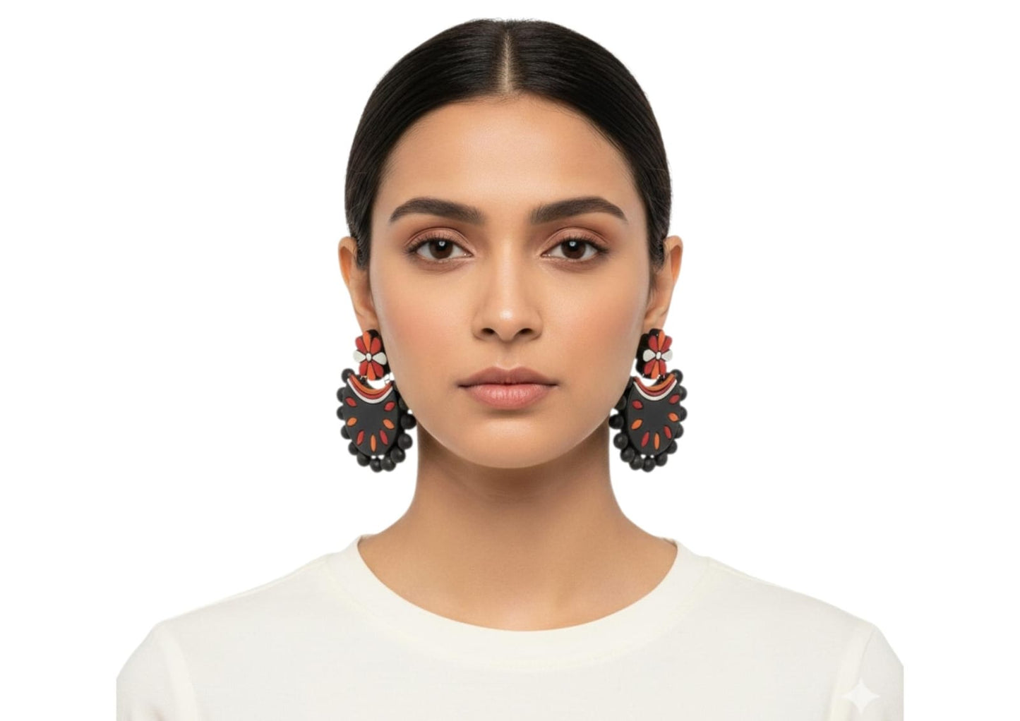 Fashweave Purely Handmade Terracotta Stud Earrings (Half Circle Floral Design)