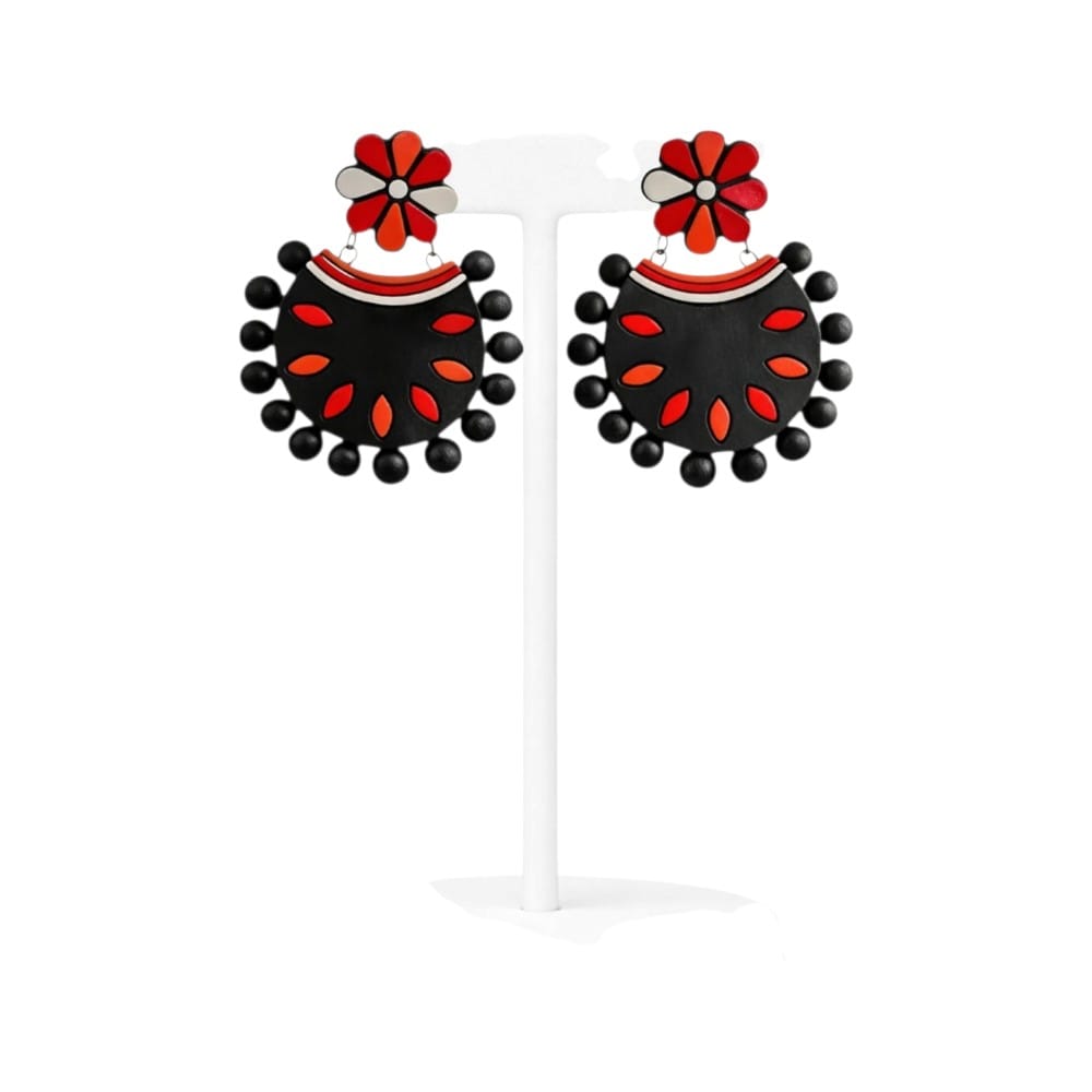 Fashweave Purely Handmade Terracotta Stud Earrings (Half Circle Floral Design)