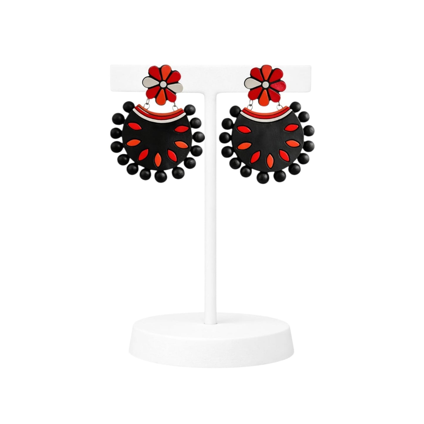 Fashweave Purely Handmade Terracotta Stud Earrings (Half Circle Floral Design)