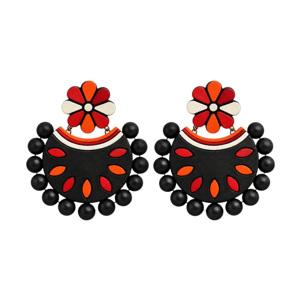 Fashweave Purely Handmade Terracotta Stud Earrings (Half Circle Floral Design)