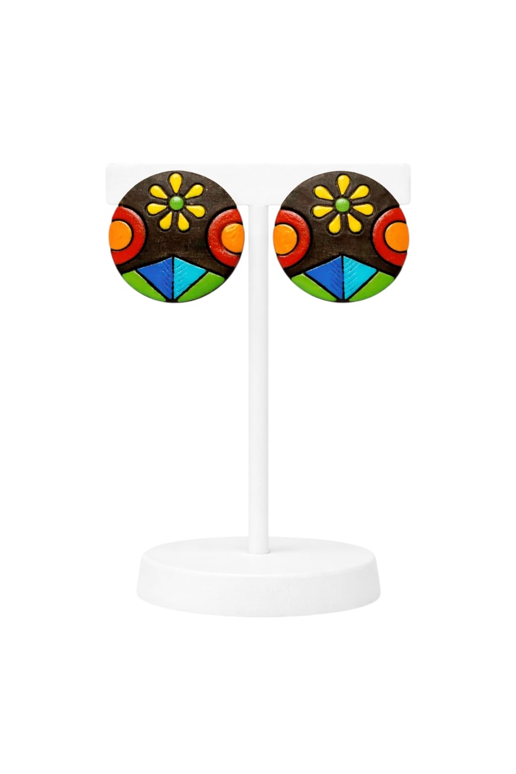Purely Handmade Round Shaped Terracotta Stud Earrings