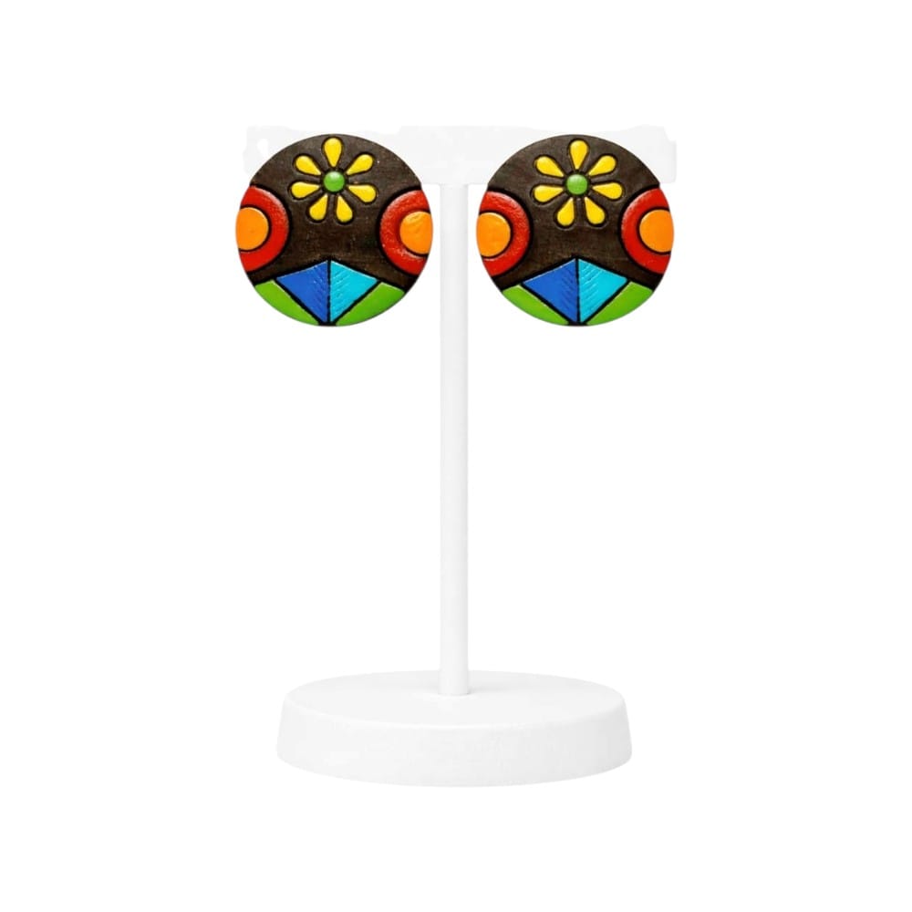 Purely Handmade Round Shaped Terracotta Stud Earrings