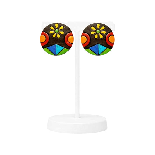Purely Handmade Round Shaped Terracotta Stud Earrings