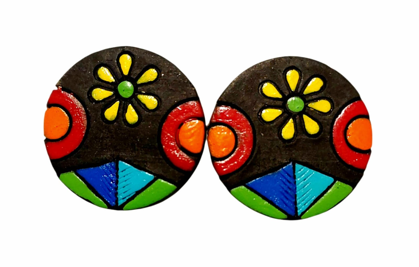 Purely Handmade Round Shaped Terracotta Stud Earrings