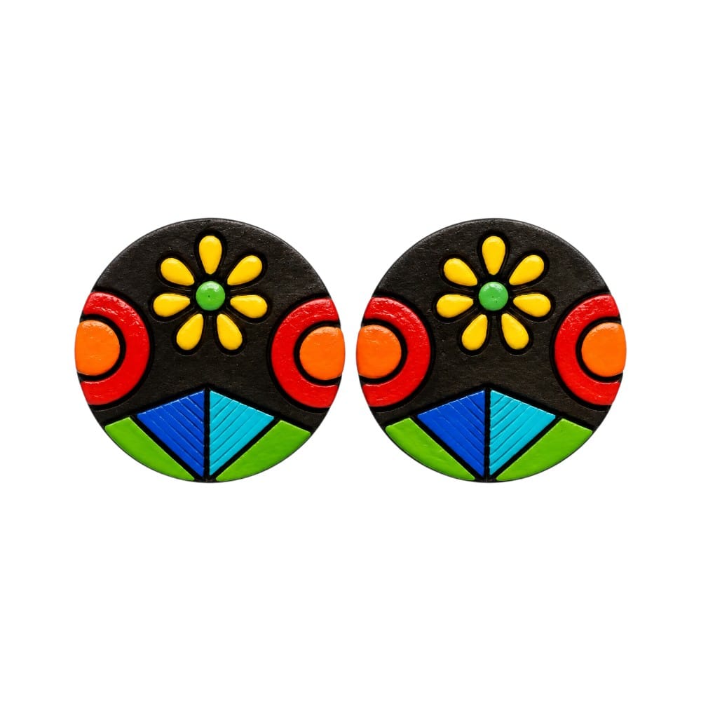 Purely Handmade Round Shaped Terracotta Stud Earrings