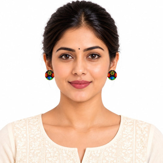 Purely Handmade Round Shaped Terracotta Stud Earrings