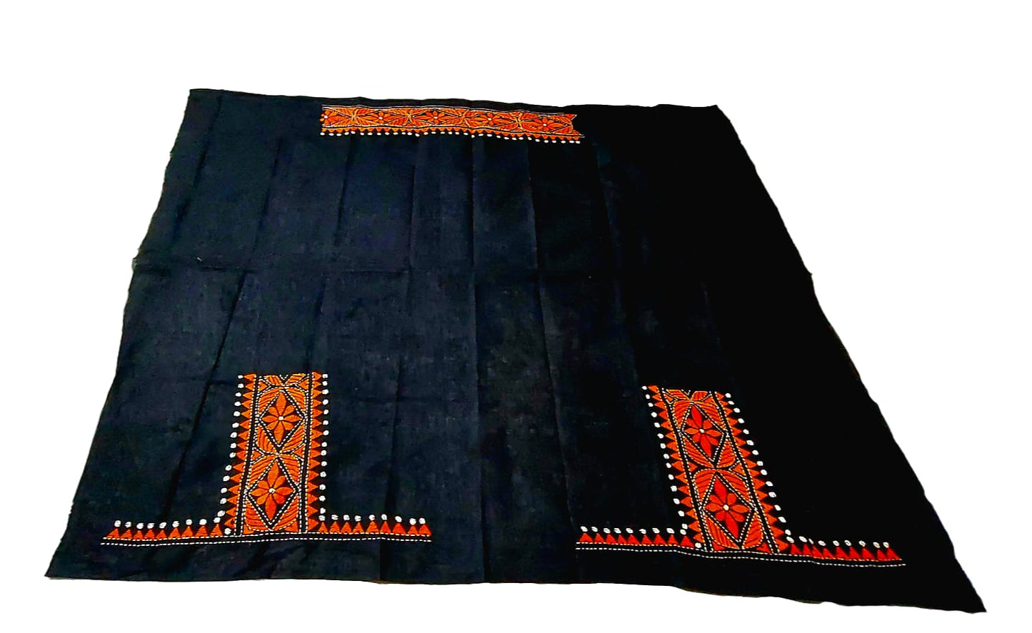 Handmade & Hand Kantha Stitched Embroidered Cotton Blouse Piece(Unstitched)