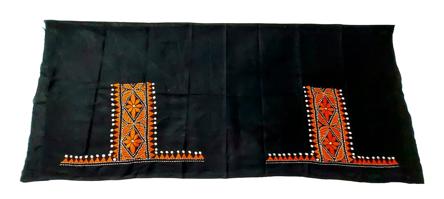 Handmade & Hand Kantha Stitched Embroidered Cotton Blouse Piece(Unstitched)