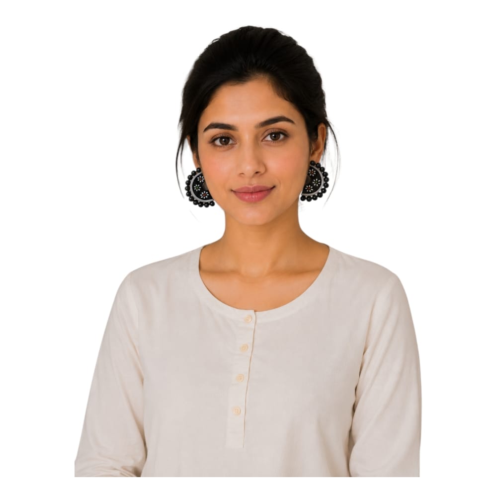 Lightweight Half Moon Shaped Terracotta Stud Earrings