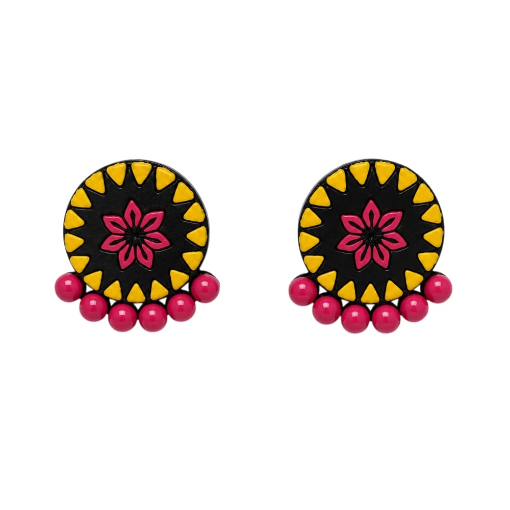 Lightweight Round Shaped Terracotta Stud Earrings
