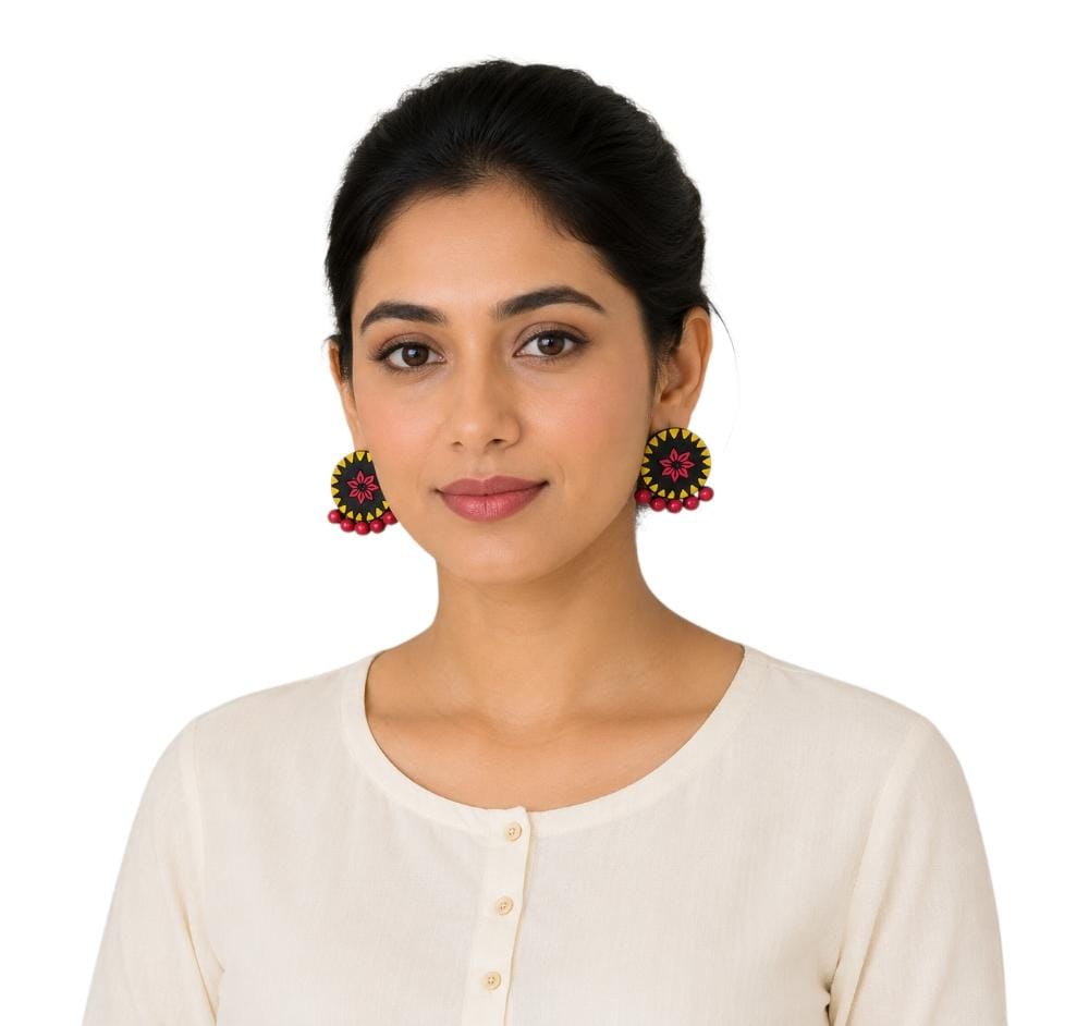 Lightweight Round Shaped Terracotta Stud Earrings