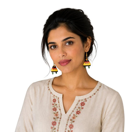 Purely Handmade Terracotta Metallic Conical Jhumka Designer Earrings