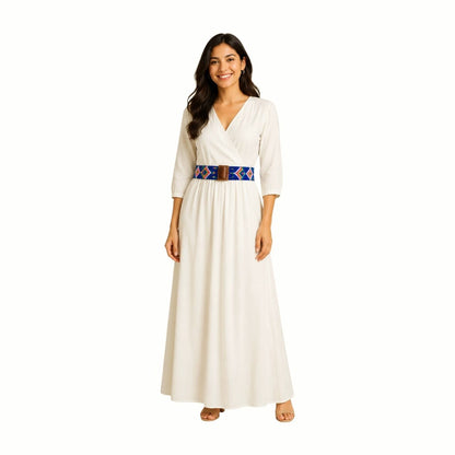 Glass Beaded Elastic Belt/Waistband (Broad) With Wooden Buckle