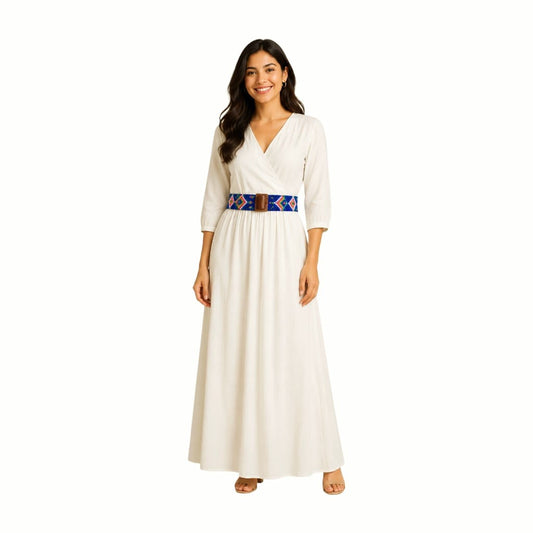 Glass Beaded Elastic Belt/Waistband (Broad) With Wooden Buckle