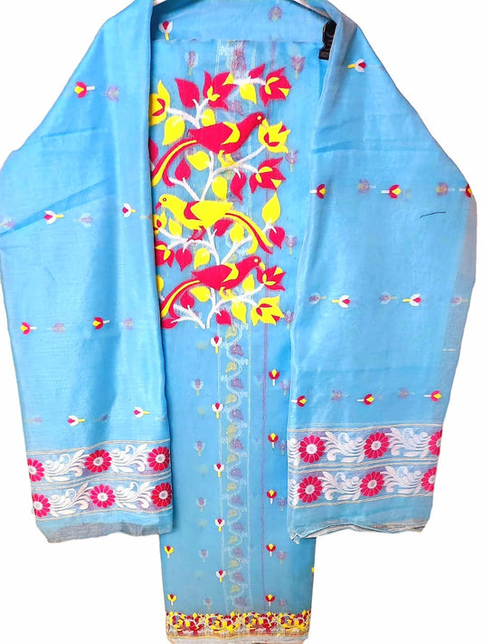 Purely Hand Woven Kota Silk By Cotton 2 Piece Suit Set With Jamdani  Weave  For Women & Girls