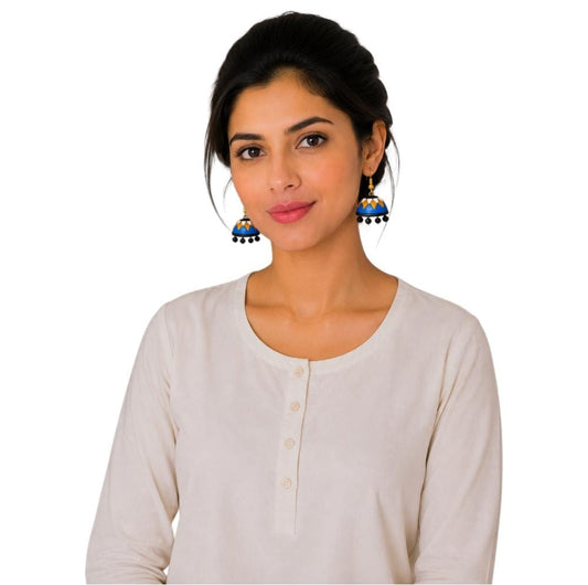 Purely Handmade Terracotta Multi-Coloured Dome Shaped Jhumka Earrings(With Beads)