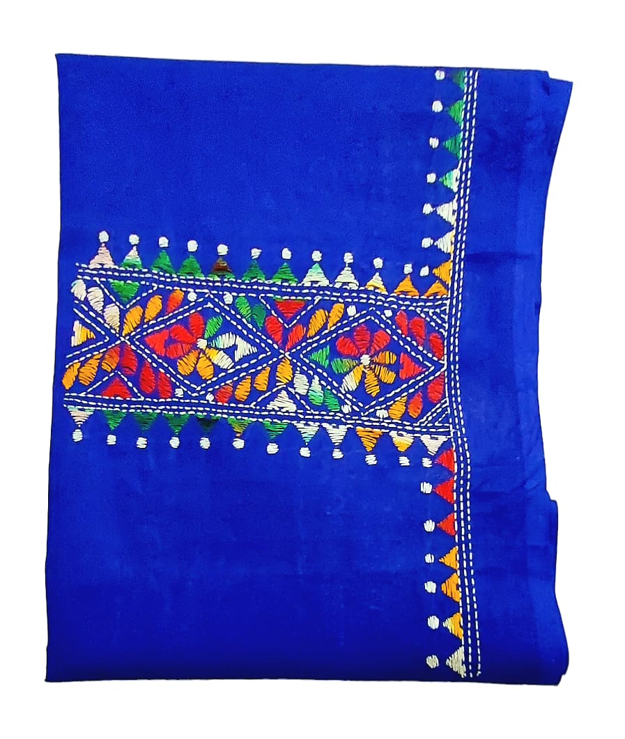 Handmade & Hand Kantha Stitched Embroidered Cotton Blouse Piece(Unstitched)